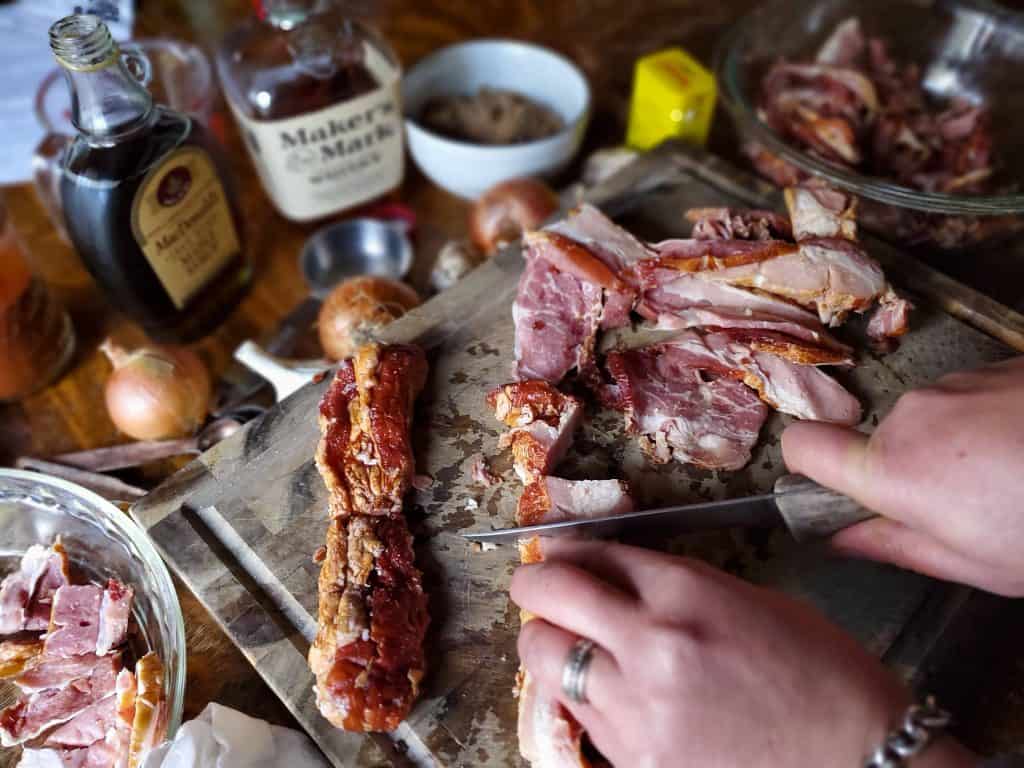 this recipe for bacon jam is made with bacon end cuts, not sliced bacon.